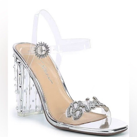 Blue by Betsey Johnson bride rhinestone chunky heels wedding bridal barie - Picture 1 of 14
